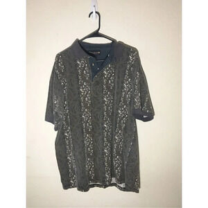 Mens New River Polo Size Large Brown White Crackled Design Patterned